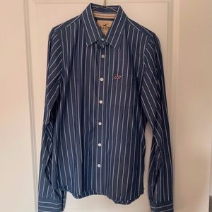 HOLLISTER Navy Blue/White Striped Button-Down